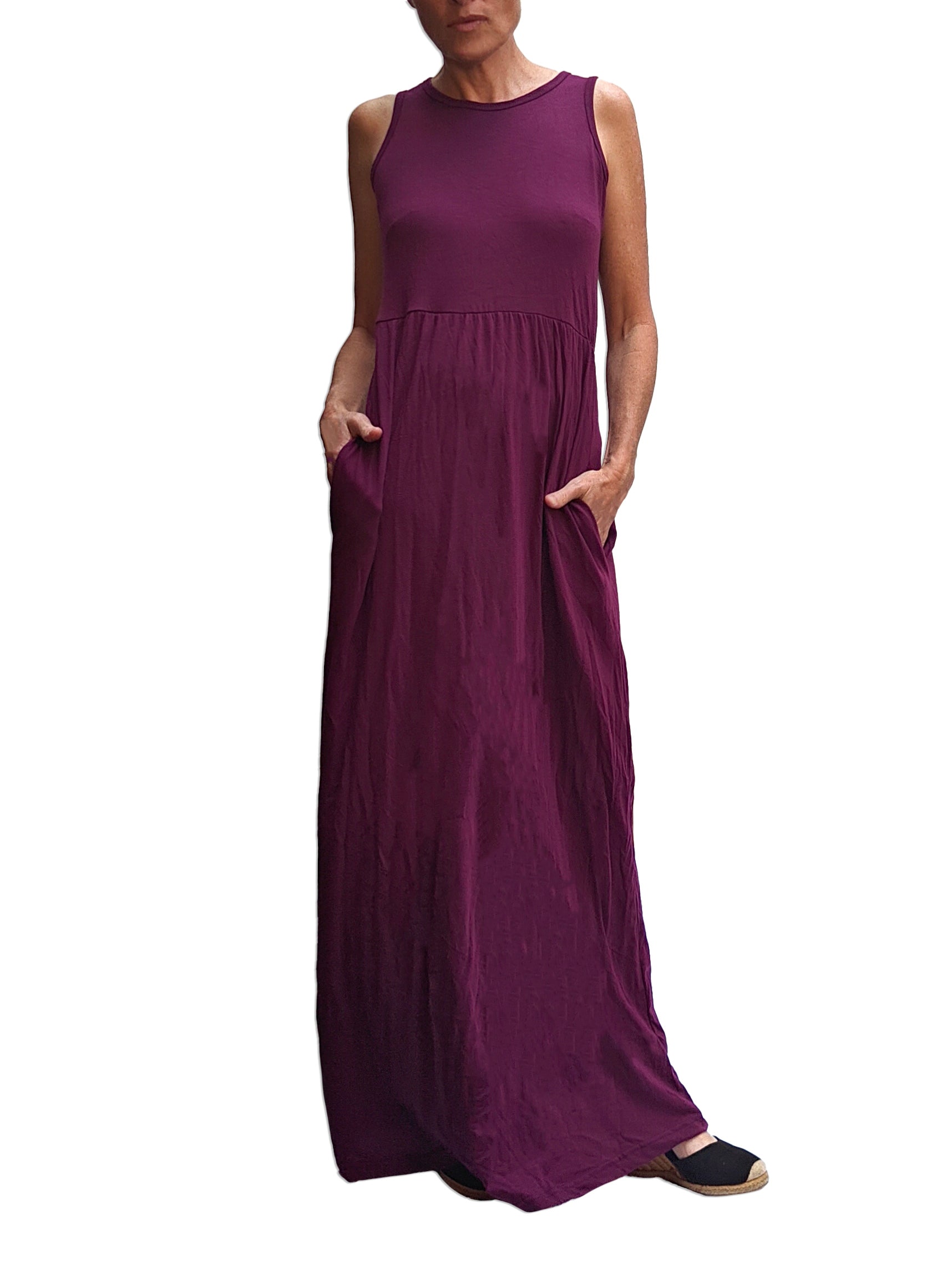 Modal/Cotton Maxi Dress with Pockets XXL / Azure