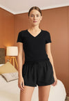 Women's V-Neck Tee + PJ Shorts Set in Modal/Cotton Blend