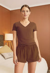 Women's V-Neck Tee + PJ Shorts Set in Modal/Cotton Blend